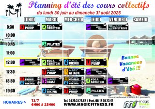 Planning de cours Magic Fitness d'été 2025